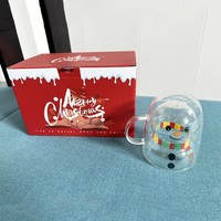 Tasse à café ou thé réutilisable en verre à double paroi résistant à la chaleur de 350 ml, motif sapin de Noël, avec couvercle en silicone et sous-verre