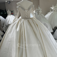 Pour Jancember femmes robe de mariée moderne Satin chérie Style Empire avec dentelle cristal Appliques décor chapelle Train modèle DW
