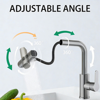 Robinet de cuisine moderne en acier inoxydable et céramique, monocommande, à poser sur comptoir, avec douchette extractible, rotation à 360 degrés, 4 modes de pulvérisation, pour hôtels