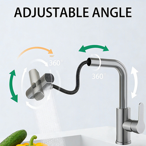 Robinet de Cuisine Monocommande en Céramique et Acier Inoxydable, Monté sur Plan, avec Douchette Extractible Rotative à 360 Degrés et 4 Modes de Pulvérisation, Idéal pour Hôtels - Product Image 2