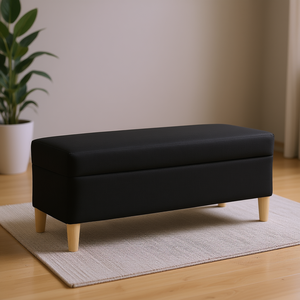 Panca Rettangolare Moderna in Poliestere Nero, Arredamento per Soggiorno - Product Image 2