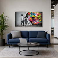 Tableau mural en toile pour enfants, motif urbain de rue avec graffiti coloré révélé sous un fond gris, encadré argenté, décoration pour salon, chambre, cadeau
