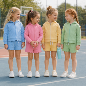 Ensemble de survêtement décontracté pour filles avec sweat à capuche zippé et short de course pour l'école, les jeux en extérieur et le quotidien - Product Image 4