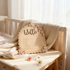Decorazioni per Foto di Neonati 'Hello World', Insegna in Legno Incisa, Annuncio di Nascita, Insegna in Legno Incisa al Laser - Product Image 6
