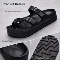 Sandalias de Plataforma con Doble Correa Ajustable y Hebilla, Punta Abierta, Color Negro, para Mujer, con Logotipo Personalizado, Colección Casual de Verano