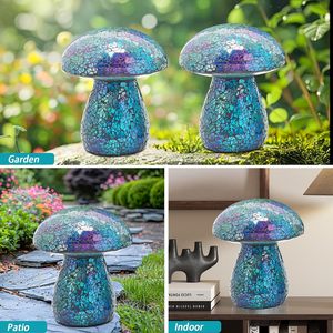 VCUTEKA Figurine en verre champignon mosaïque bleue fabriquée à la main, ornement de jardin autoportant pour une utilisation intérieure/extérieure - Product Image 4