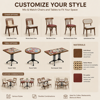 Ensemble de mobilier de restaurant moderne : Tables carrées à plateau décoré et chaises à dossier en rotin, style bohème, vente en gros