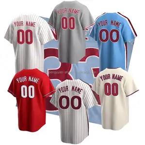 Kualitas Terbaik Gaya Tim Philadelphia Dijahit Sesuai Nama Anda Logo Bordir Jersey Bisbol Amerika