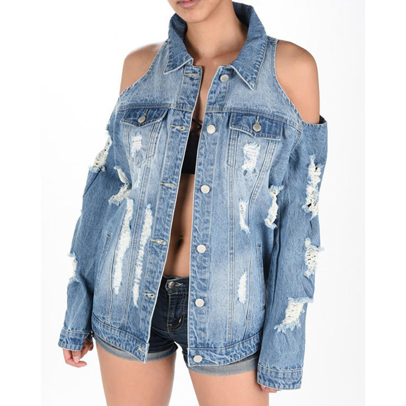 Shop Our Fashionable Fall Women's off Shoulder Ripped Denim Jackets