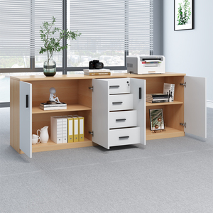 Meubles de rangement modernes en panneaux de bois (80 cm) et credenza (75 cm x 200 cm) avec tiroirs pour bureau à domicile, entrepôt, hôtel - Product Image 3