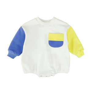 จั๊มสูทขายส่ง สีตัดกัน แขนยาว ผ้าถัก ชุดรอมเปอร์เด็กผู้หญิง ทารก - Product Image 5