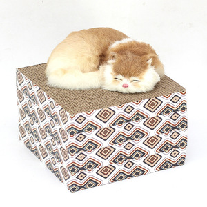 Corrugated Cardboard Cat <b>Scratching</b> Board <b>Square</b> Folding Geometric Pattern Paw Play Toy 1 Level - Product Image 2