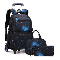 Vente en gros pliable Galaxy Design 16 pouces chariot sac à dos scolaire sacs avec 6 roues 3 ensemble en un filles garçon sacs d'école Design