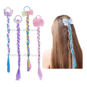 Shinein coloré enfants tressé queue de cheval perruque postiches élastique extension de cheveux pour petites filles