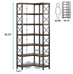 Scaffale ad angolo industriale grande libreria ad angolo alta 7 scaffali con struttura in metallo espositore per Home Office - Product Image 6