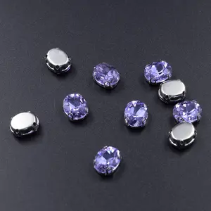 Usine directe 13X18mm ovale tanzanite métal tasse ensemble verre pierres fantaisie cristal strass soudable pour bijoux