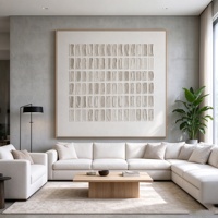 Décoration Murale Toile Peinte à la Main, Panneau Artistique Minimaliste 3D, Texture Rayée Beige, Peinture Acrylique Faite Main Wabi Sabi avec Cadre