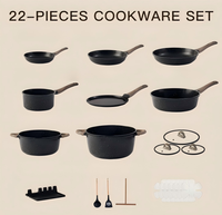 Ensemble de 22 ustensiles de cuisine en aluminium avec revêtement en granit, ensemble de poêles et de casseroles, revêtement antiadhésif