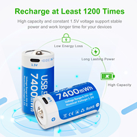 Batterie lithium-ion rechargeable USB Type-C de taille D, 1,5 V, 7400 mWh, 4933 mAh, pour cuisinière à gaz, chauffe-eau