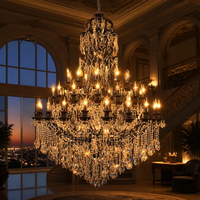 Lustre en cristal transparent K9 de style européen américain, grand corps noir, 48 lumières, verre, métal, pour villa, hôtel, hall d'entrée