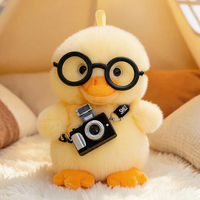 Mini Peluche Canard Jaune Mignon Kawaii avec Lunettes, Appareil Photo et Sangle Sourire – Cadeau de Vacances, Animal en Peluche