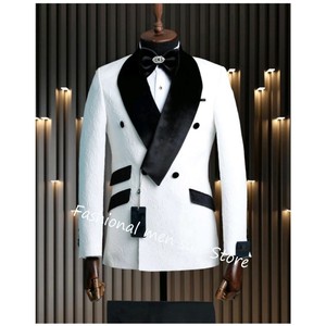 Jacquard Herenpakken <span class=keywords><strong>2</strong></span> Stuks Fluwelen Revers Double Breasted Blazer Trouwbruidegom Jurk Casual Pak Best Man Kleding Jas + Broek - Product Image 4