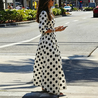 Robe chemise longue évasée à manches longues boutonnée, à col à revers, à pois contrastants, élastique, numérique, écologique et naturelle