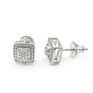 Hot Selling Fine Jewelry Cubic Square Stud Earrings Women High Quality Moissanite Earrings Diamond Hip Hop Jewelry For Men