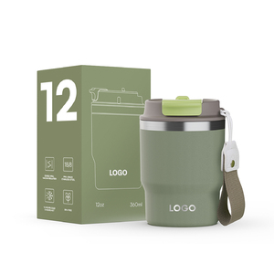 Gobelet isotherme sous vide en acier inoxydable 304 de 12 oz avec poignée et paille pour les voyages, garde les boissons chaudes/froides - Product Image 1