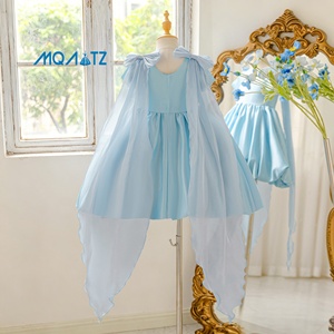 Affascinante Abito da Festa per Bambine in Raso Azzurro con Fiocco Decorativo e Strascico, <span class=keywords><strong>Abbigliamento</strong></span> per Bambine, Vestito per Compleanno - Product Image 3