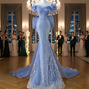 Vestido de Noche Largo de Sirena con Lentejuelas y Pedrería, Morado, Elegante, de Lujo, para Fiesta de Graduación, con Sujetador Incorporado y Bordado a Mano - Product Image 3