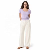 Pull en maille à col carré et manches courtes en dentelle, personnalisé ODM, pour femme, vêtements d'été, vente en gros