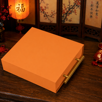 Boîte à Gâteaux de Lune Magnétique Double Porte Orange avec Poignée Métallique, Emballage Rigide Doré, Personnalisable pour la Fête de la Mi-Automne, Boîte Cadeau de Fêtes avec Logo Personnalisé