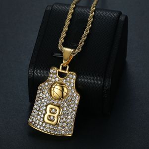 yunnique Stainless Steel Gold Plated Rhinestone Basketball Jersey Pendant Number 8 Unisex Necklace Gift - Product Image 2