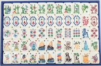 Set Mahjong Klasik Amerika 160 Buah Lengkap, Ubin Akrilik Warna Krem dengan Motif Naga, Angin, dan Joker, Siap untuk Turnamen