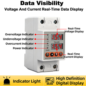 シングルフェーズ40A 63A 220VデュアルディスプレイAVP調整可能デジタルAc Dc現在電圧プロテクターの上下 - Product Image 3