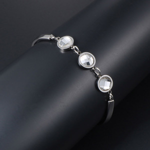 Pulsera de cristal para mujer, tono plateado, con piedras transparentes, para uso diario, CE466 - Product Image 4