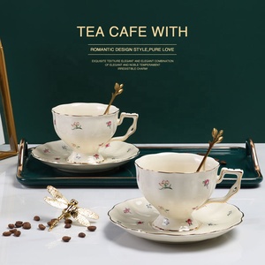 Customized Wholesale European Small Flower Coffee Cup and Plate <b>Set</b> with Gold Edge - Product Image 2