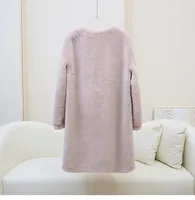 Nouveau design 2026 – Manteau long en laine d'agneau pour femme, col rond, en peau de mouton, manches longues JT642