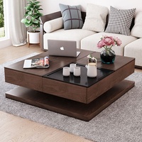 Table basse moderne en bois de designer avec compartiment caché, étagère de rangement réglable pour le salon