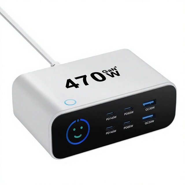 New TFT-display Desktop Charger Multi-function GaN PD 31 Fast Charger 140W Multi-port Quick Charging 470W Output 4-Year Warranty