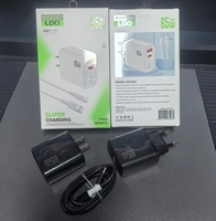 Chargeur rapide pour téléphone portable 65W avec prise EU, type C PD USB, câble USB-C, adaptateur secteur USB-C à charge rapide 65W