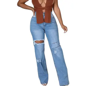 Women's Jeans Loose Straight Leg Jeans Washed Wide Leg Casual Denim Jeans For Women