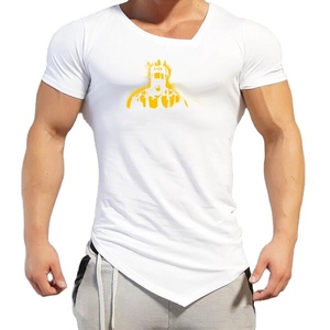 T-Shirt manches courtes col en V pour homme, haut de Sport musculaire, pour le Fitness, la musculation, grande taille - Product Image 1