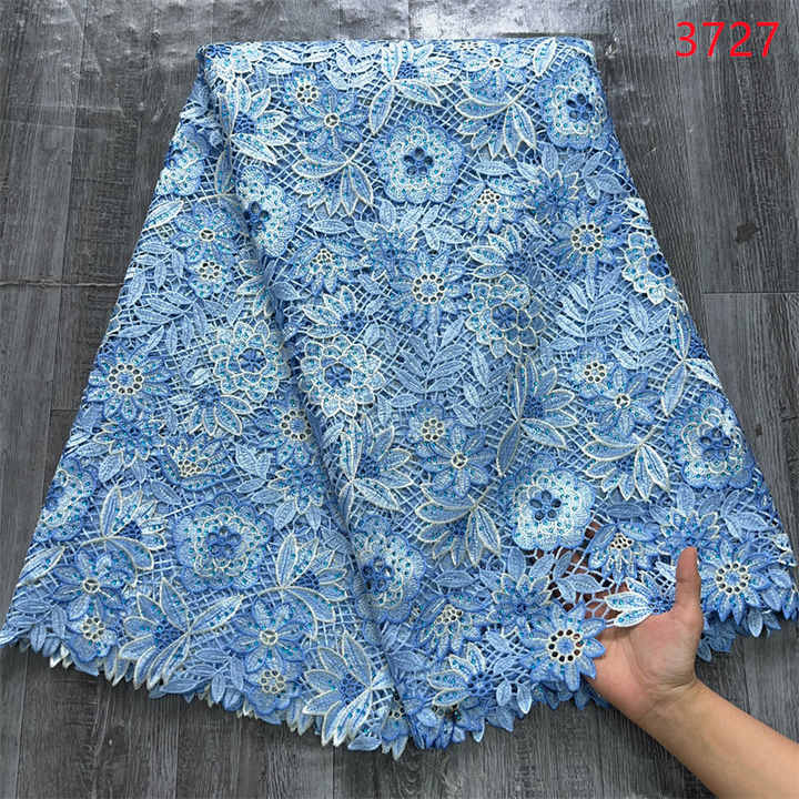 3727 High Quality Guipure Cord Lace Fabric With Stones High Quality Nigerian Soluble Lace Fabric African Lace Material