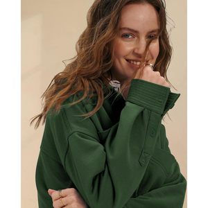 FOXA Polo à manches longues surdimensionné pour femme, haut en tricot doux, tenue décontractée et tendance, vert - Product Image 6