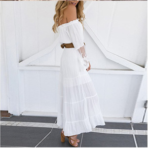 Nuovo Stile su Aliexpress: Abito <span class=keywords><strong>Lungo</strong></span> da Donna <span class=keywords><strong>con</strong></span> <span class=keywords><strong>Maniche</strong></span> Lunghe, Stile Boho da Spiaggia, Bianco <span class=keywords><strong>in</strong></span> <span class=keywords><strong>Pizzo</strong></span> <span class=keywords><strong>con</strong></span> Spalle Scoperte - Product Image 5