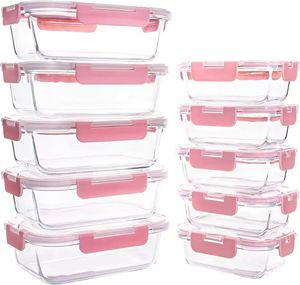 卸売5個、10個パックのガラス製食品保存容器、蓋付きガラス製ミールプレップ容器、漏れ防止、電子レンジ・冷凍庫対応 - Product Image 1