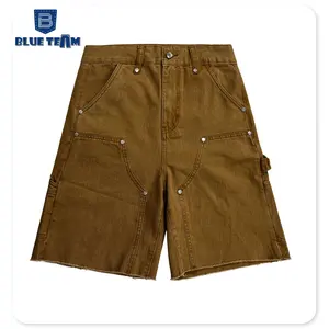 Blue Team | Custom baggy denim shorts designer cargo pants with pocket rivet custom jeans shorts for men