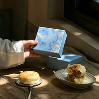 Coffret Cadeau Rigide Bleu de Luxe Écologique Fait Main pour Vin en Poudre avec Plateau Intérieur à 8 Compartiments Motif Nuage de Ginkgo Fermeture Magnétique